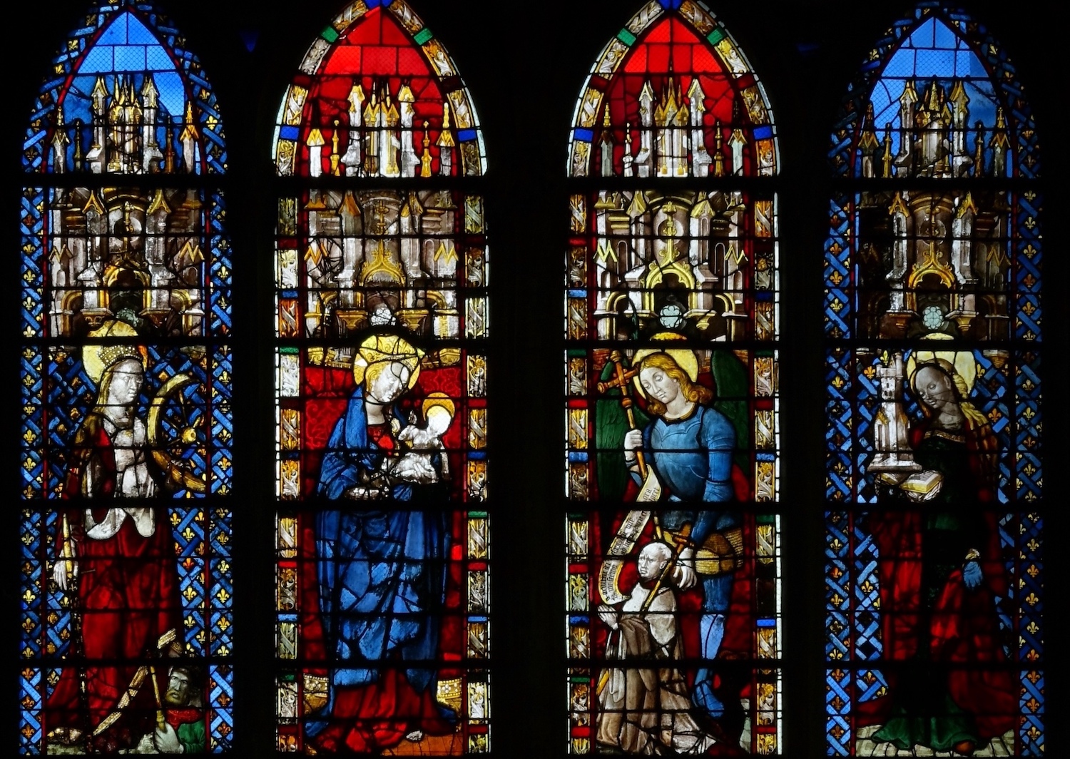 Ste Catherine, Vierge à l'Enfant, St Michel (et donateur), Ste Barbe