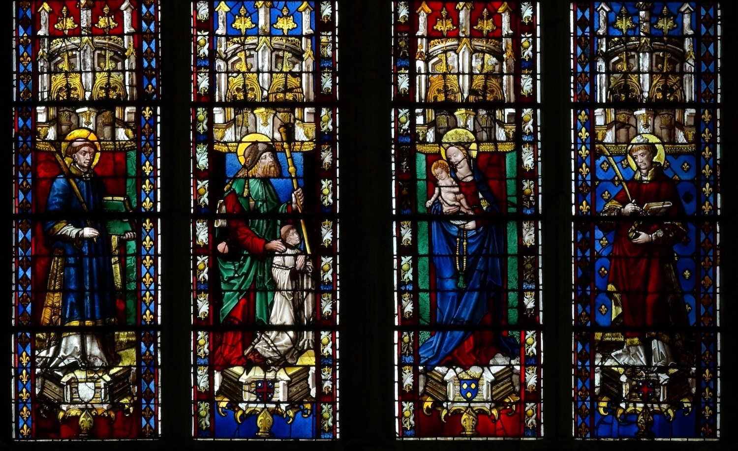 St Vincent, St Jacques (et donateur), Vierge à l'Enfant, St Etienne