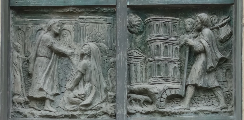 le miracle de la belle porte, l'arrivée de Pierre à Rome