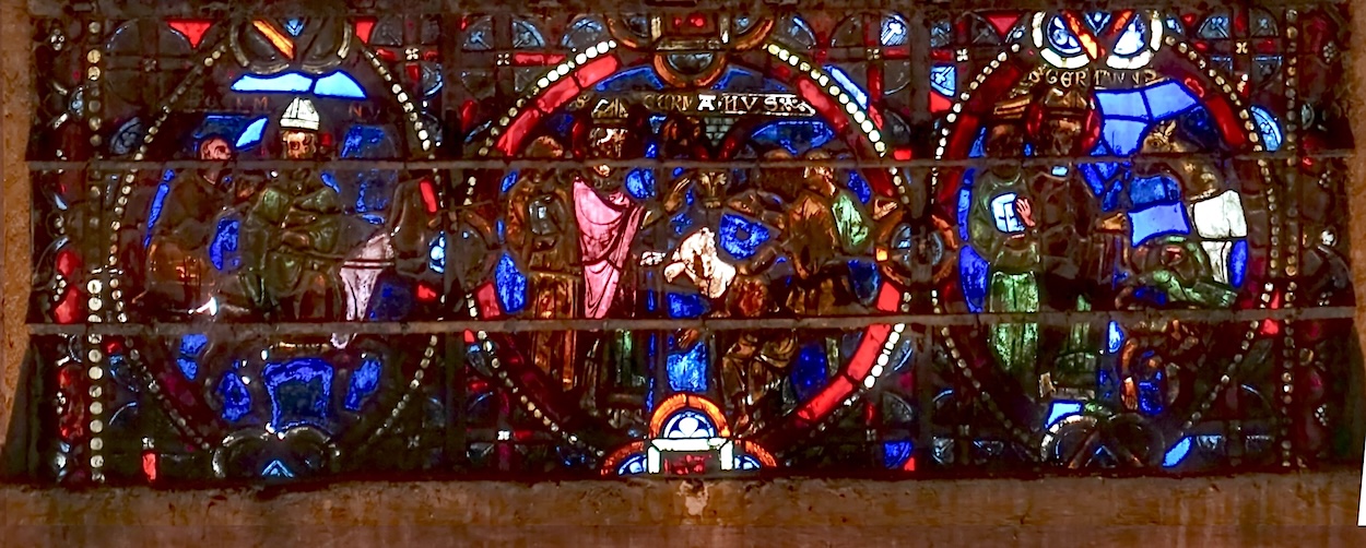 [1] Saint Germain sur un âne est accosté par un mendiant [2] Saint Germain guérit le fils d'Élaphius [3] Il arrête Éocharic roi des Alains