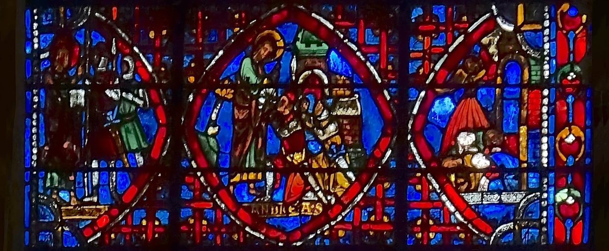 [13] Les soldats arrêtent André... [14] ,,. mais ils tombent ensuite à genoux [15] Un démon jette le feu sur quatre personnes endormies