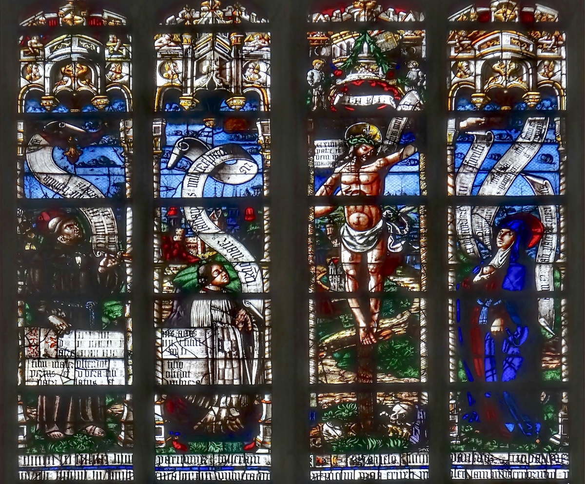 Baie 134 - le Christ et le tétramorphe<br>le Christ montant ses plaies