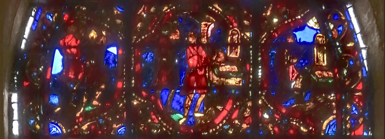 [22] les voleurs rapportent l'argent [23] ils remettent l'argent dans le coffre [24] le juif agenouillé devant la statue de Saint Nicolas