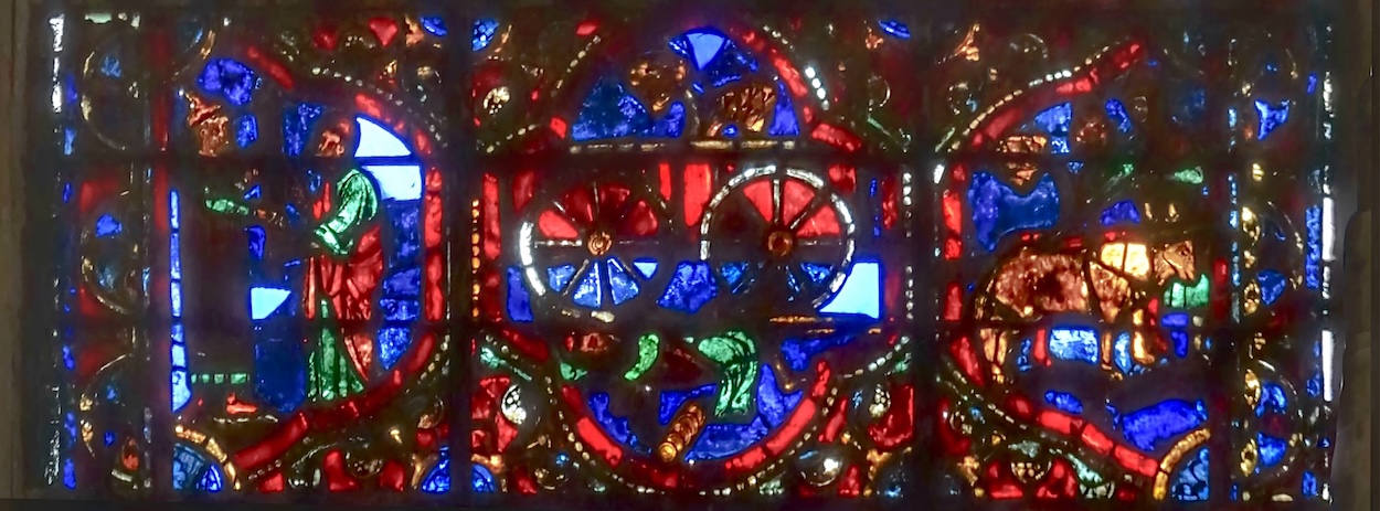 [10] un homme emprunte de l'argent à un Juif [11] [12] le parjure est écrasé par un chariot et les pièces d'or roulent à terre