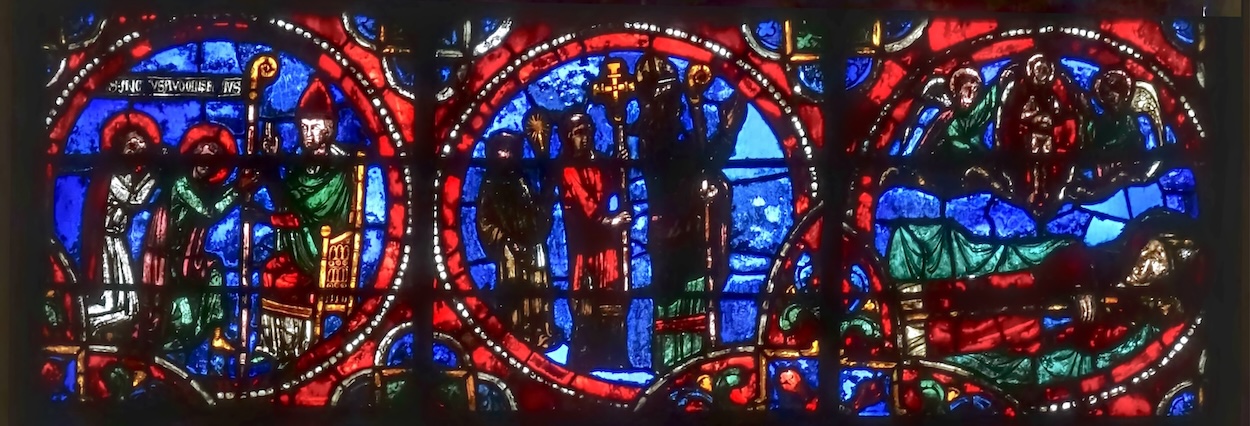 [7] Saint Éloi et Saint Ouen devant un évêque [8] une procession avec un évêque [9] mort de Saint Éloi dont des anges emportent l'âme