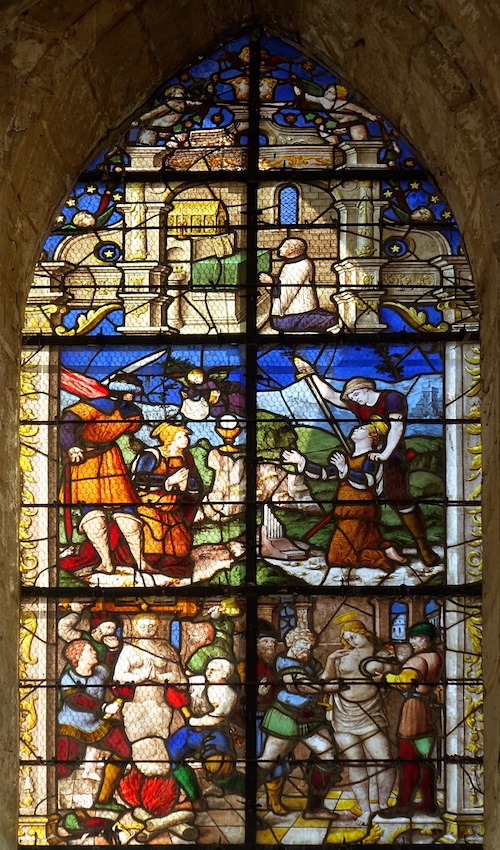 martyre de Sainte Barbe (début 16e)/ au milieu à droite : Sainte Cécile et son orgue (19e)
