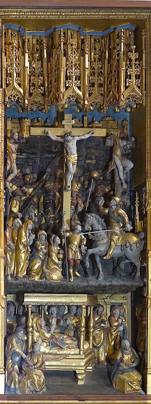 [6] la crucifixion, sous laquelle est placée [11] la dormition de la Vierge