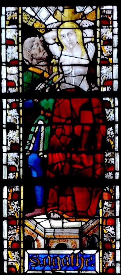 Sainte Agathe (vitrail de Guillaume Barbe - entre 1465 et 1470)<br>Cathédrale Notre-Dame - Rouen 76
