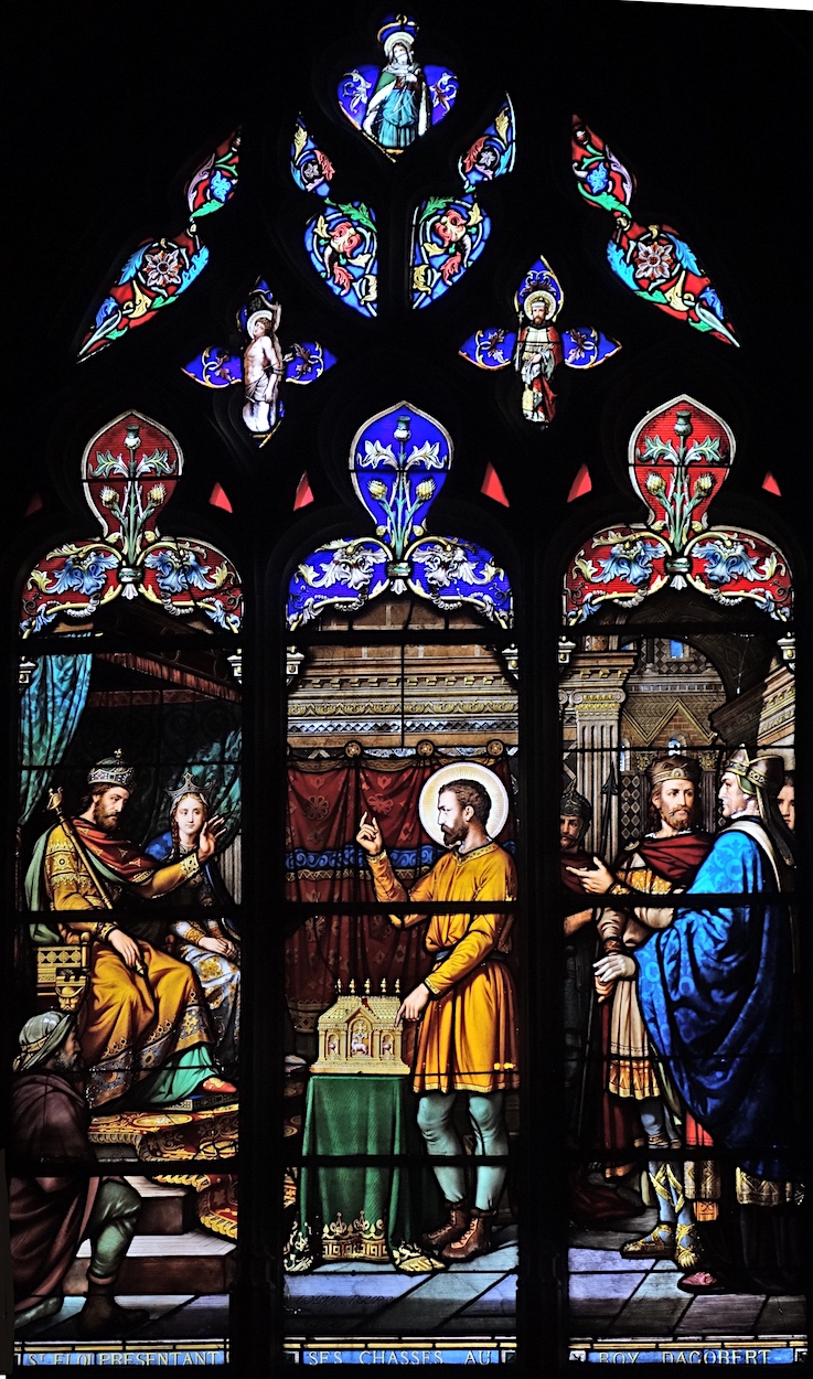 Saint Eloi présentant ses chasses au roi Dagobert