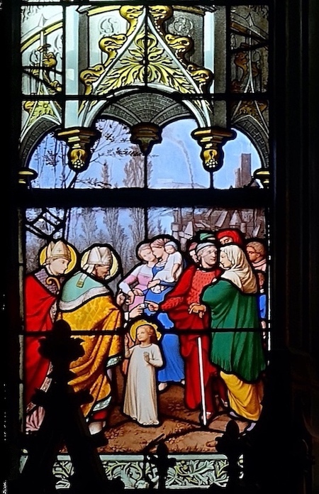 [1] Geneviève enfant rencontre à Nanterre les évêques Germain d'Auxerre et Loup de Troyes.<br>Eglise Saint Etienne du Mont - Paris (5)
