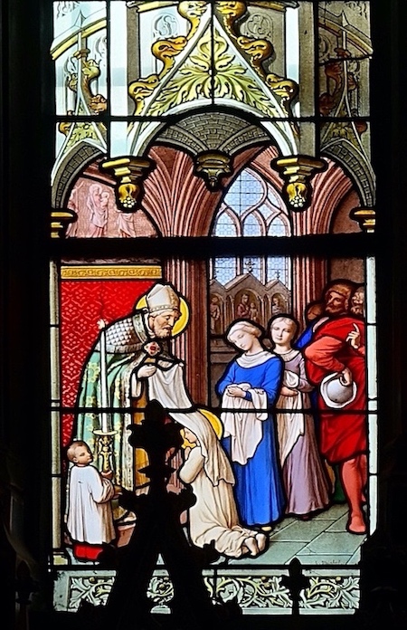 [3] Geneviève reçoit le voile des vierges des mains de l'évêque Villicus.<br>Eglise Saint Etienne du Mont - Paris (5)