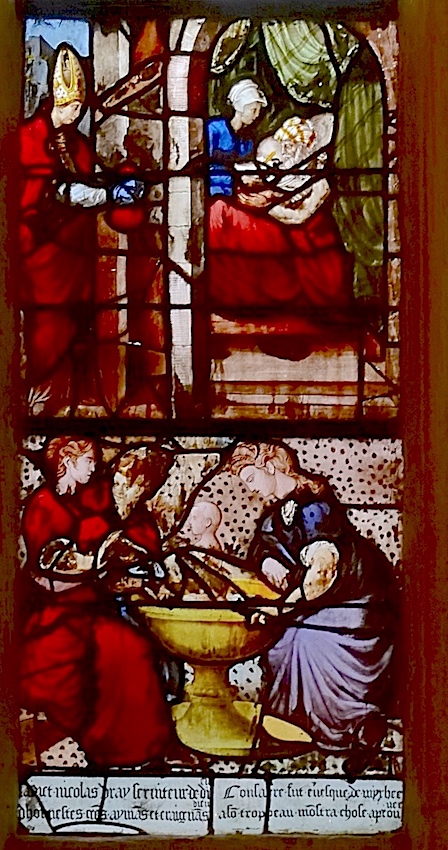 en haut : Saint Nicolas et les trois pucelles<br>Naissance de Saint Nicolas