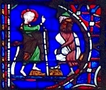 [15] Conversion des gentils. Ils sont représentées par deux personnages à droite du panneau.<br>Cathédrale Notre-Dame - Rouen 76