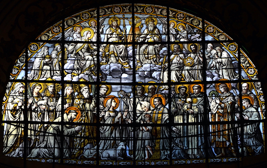Vitrail de Louis-Amédée Didron « La Trinité entourée de tous les saints »<br>Eglise Saint Thomas d'Aquin - Paris (07)
