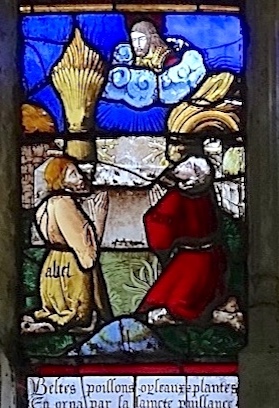 Abel et Caïn offrent à Dieu des présents.<br>Eglise Saint Florentin - Saint-Florentin 89