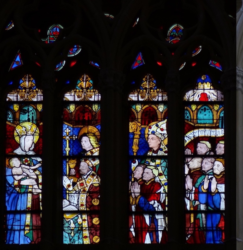 la Vierge Marie, Saint Jean, l'évêque Jean de Bernard et un groupe de prélats