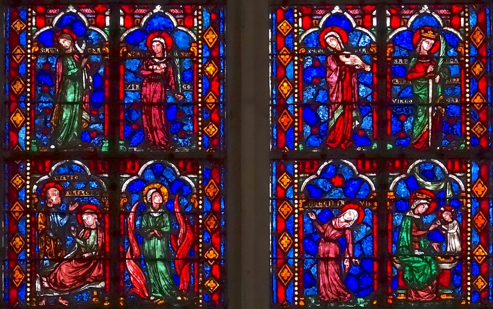 Haut : Ste Agathe, Ste Agnès, Ste Cécile, Ste Catherine de Sienne,
                                <br>Bas : St Pierre et Ste Agathe,