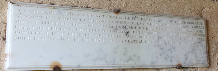 Plaque funéraire de Dame Catherine Mignot (1681)