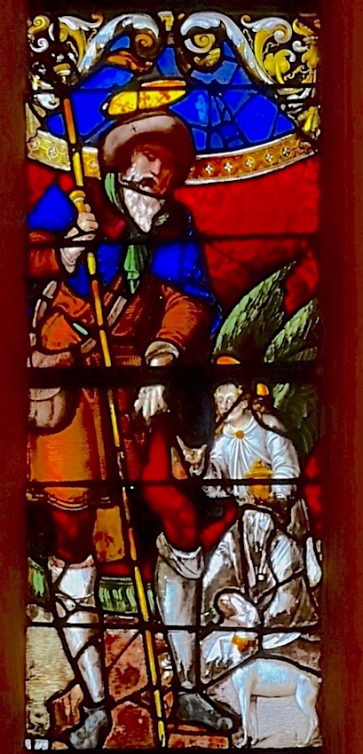 Saint Roch guéri par un ange et accompagné de son fidèle chien qui lui apporta du pain
