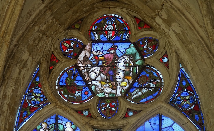 [11] Un soldat à cheval avec un faucon ; dans le médaillon de droite, mort de Saint Paul