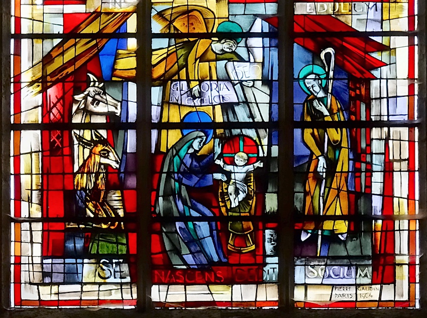 la Nativité, par laquelle le Fils de Dieu s’est fait homme en la personne de Jésus-Christ, né à Bethléem, en présence de Marie et de Joseph, d’un ange et de l’âne et du bœuf