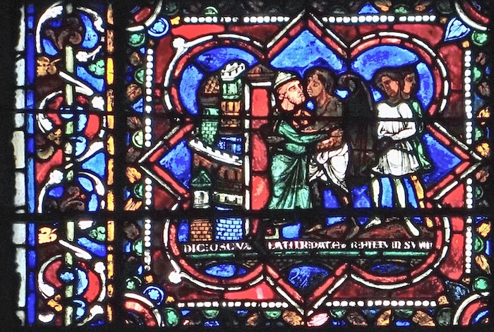 [7] Le fils prodigue rentre chez son père qui le prend dans ses bras.<br>Cathédrale Saint Etienne - Sens 89