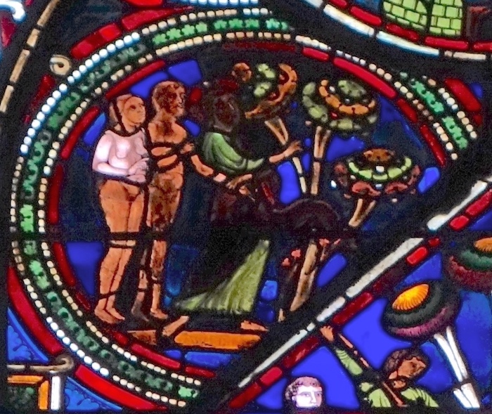 [3] Dieu montre à Adam et Ève l'arbre de la science.<br>Cathédrale Saint Etienne - Sens 89