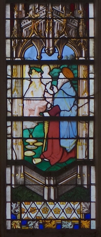 [4] Tentation à la vue de 3 femmes dans un ruisseau.<br>Abbatiale Saint Ouen - Rouen 76