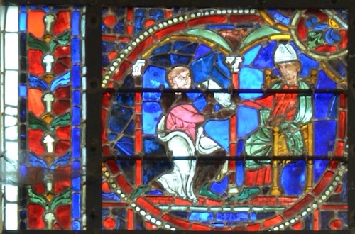 [21] Théophile remet à l'évêqe l'écrit infernal.<br>Cathédrale Notre-Dame - Laon 02