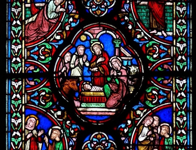 [10] La Nativité. A gauche, Joseph découvre la grossesse de Marie, à droite, les jeunes filles jalouses calomnient Joseph.