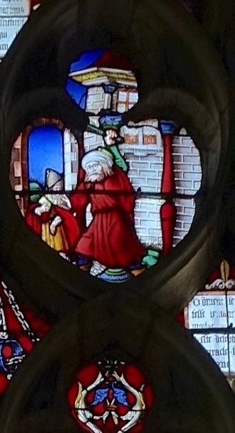 [C] Mais ayant été volé en son absence, le juif frappe l'image de Nicolas.<br>Eglise Saint Florentin - Saint Florentin 89