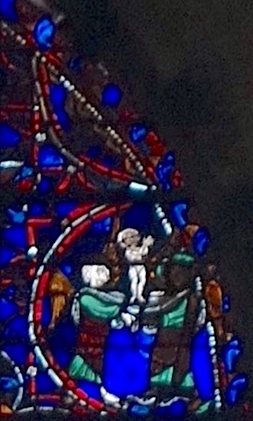 [24] Saint Paul arrive au Paradis. Deux anges accueillent son âme représentée par un petit personnage.<br>Cathédrale Notre-Dame - Rouen 76