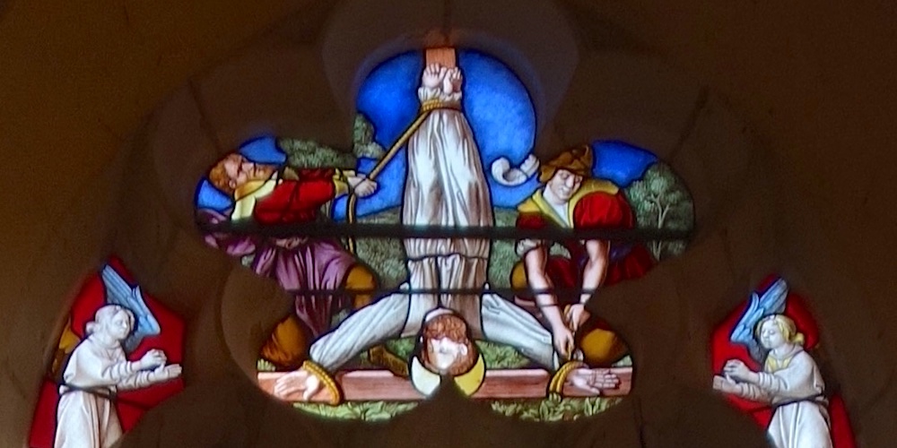 [9] Crucifixion de Pierre.<br>Abbatiale St Pierre St Paul - Ferrières-en-Gatinais 45