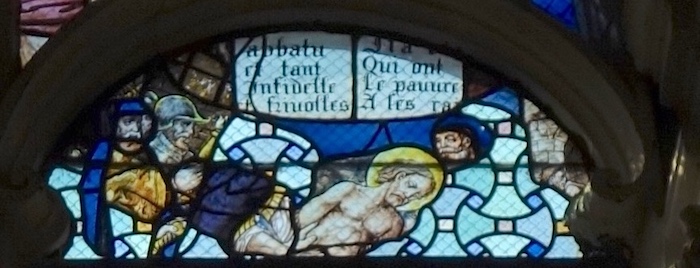 [5] Le corps du martyr est récupéré. L'empereur l'avait fait jeter dans un égout, mais un songe révèle à une femme où se trouve le corps.<br>Eglise Saint Eusèbe - Auxerre 89